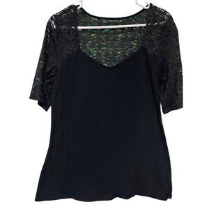 TORRID Women's 3/4 Long Sleeve Lace Top Blouse Solid Black Size 1 (12/14) Large